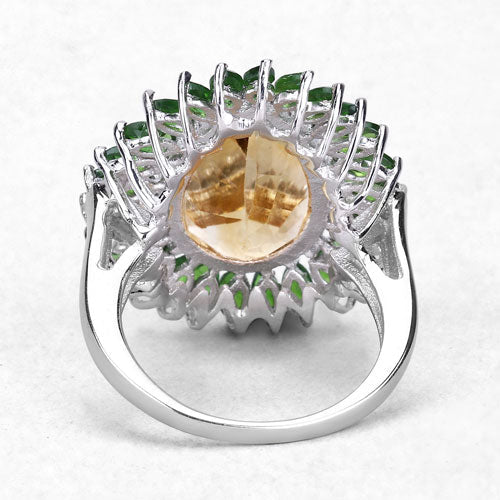 7.02 Carat Genuine Citrine and Chrome Diopside .925 Sterling Silver Ring Bids.com