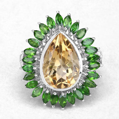 7.02 Carat Genuine Citrine and Chrome Diopside .925 Sterling Silver Ring Bids.com