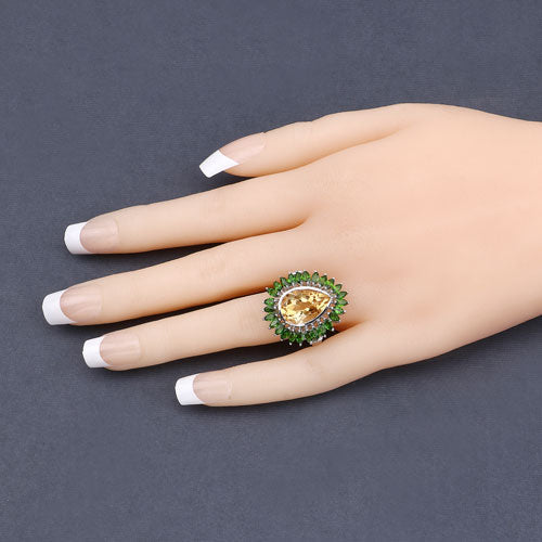 7.02 Carat Genuine Citrine and Chrome Diopside .925 Sterling Silver Ring Bids.com