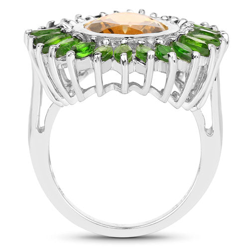 7.02 Carat Genuine Citrine and Chrome Diopside .925 Sterling Silver Ring Bids.com