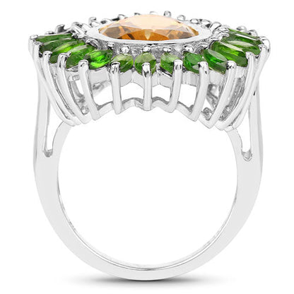 7.02 Carat Genuine Citrine and Chrome Diopside .925 Sterling Silver Ring Bids.com