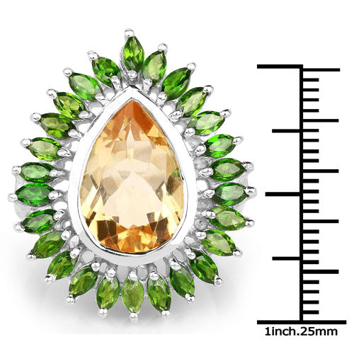 7.02 Carat Genuine Citrine and Chrome Diopside .925 Sterling Silver Ring Bids.com