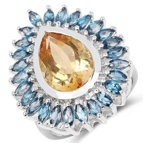 7.54 Carat Genuine Citrine & London Blue Topaz .925 Sterling Silver Ring Bids.com