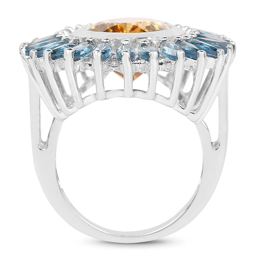 7.54 Carat Genuine Citrine & London Blue Topaz .925 Sterling Silver Ring Bids.com