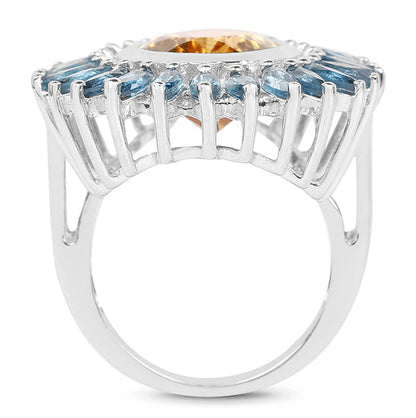 7.54 Carat Genuine Citrine & London Blue Topaz .925 Sterling Silver Ring Bids.com