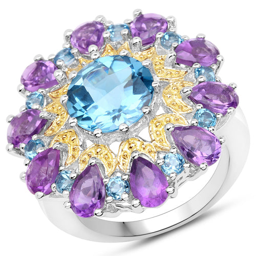 8.86 Carat Genuine London Blue Topaz and Amethyst .925 Sterling Silver Ring Bids.com