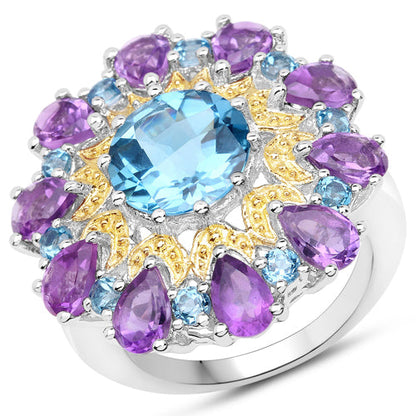 8.86 Carat Genuine London Blue Topaz and Amethyst .925 Sterling Silver Ring Bids.com