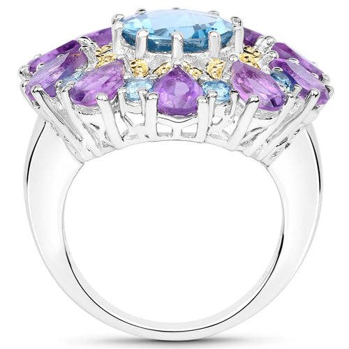 8.86 Carat Genuine London Blue Topaz and Amethyst .925 Sterling Silver Ring Bids.com