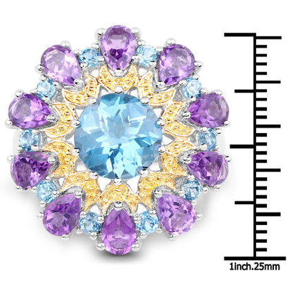 8.86 Carat Genuine London Blue Topaz and Amethyst .925 Sterling Silver Ring Bids.com