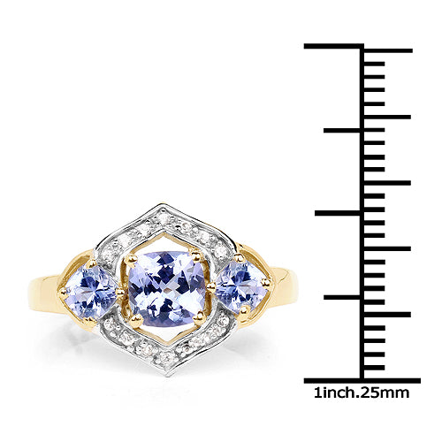 14K Yellow Gold Plated 1.58 Carat Genuine Tanzanite and White Topaz .925 Sterling Silver Ring Bids.com