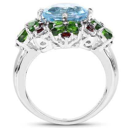 5.76 Carat Genuine Blue Topaz, Chrome Diopside & Garnet .925 Sterling Silver Ring Bids.com