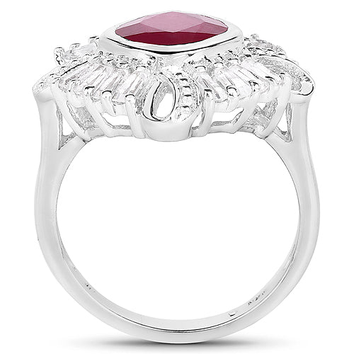 2.66 Carat Glass Filled Ruby and White Topaz .925 Sterling Silver Ring Bids.com