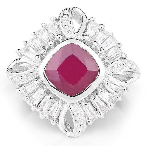 2.66 Carat Glass Filled Ruby and White Topaz .925 Sterling Silver Ring Bids.com