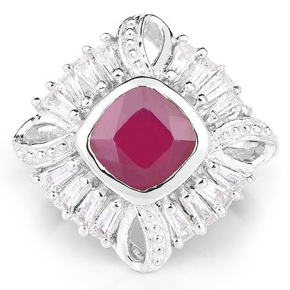 2.66 Carat Glass Filled Ruby and White Topaz .925 Sterling Silver Ring Bids.com