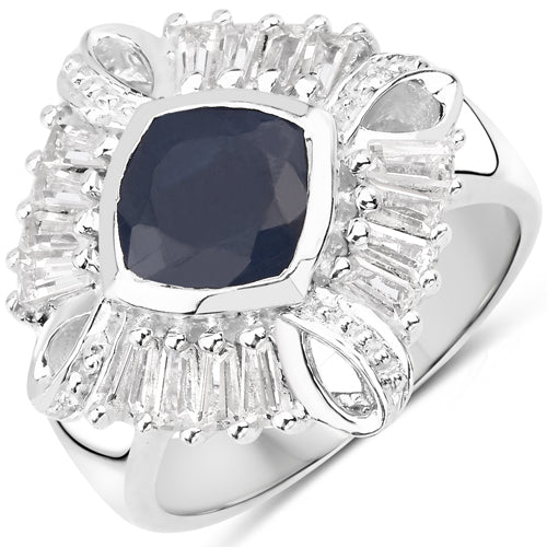 3.06 Carat Glass Filled Sapphire and White Topaz .925 Sterling Silver Ring Bids.com
