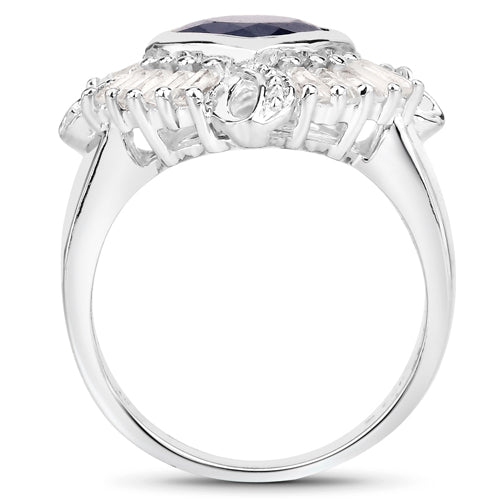 3.06 Carat Glass Filled Sapphire and White Topaz .925 Sterling Silver Ring Bids.com