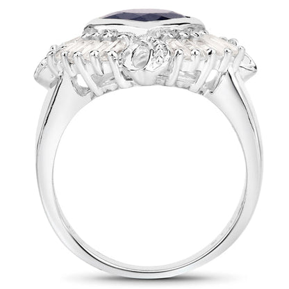 3.06 Carat Glass Filled Sapphire and White Topaz .925 Sterling Silver Ring Bids.com