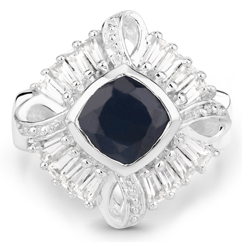 3.06 Carat Glass Filled Sapphire and White Topaz .925 Sterling Silver Ring Bids.com