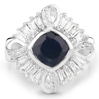 3.06 Carat Glass Filled Sapphire and White Topaz .925 Sterling Silver Ring Bids.com