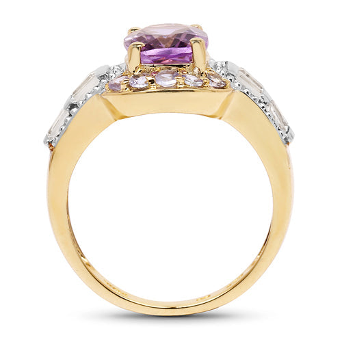 14K Yellow Gold Plated 2.28 Carat Genuine Amethyst, Tanzanite And White Topaz .925 Sterling Silver Ring Bids.com