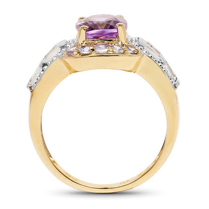 14K Yellow Gold Plated 2.28 Carat Genuine Amethyst, Tanzanite And White Topaz .925 Sterling Silver Ring Bids.com