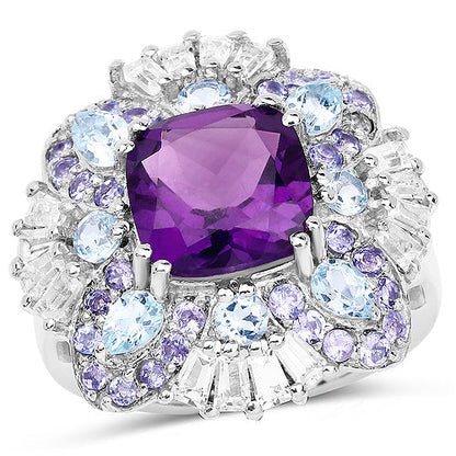 8.38 Carat Genuine Multi Stones .925 Sterling Silver Ring Bids.com