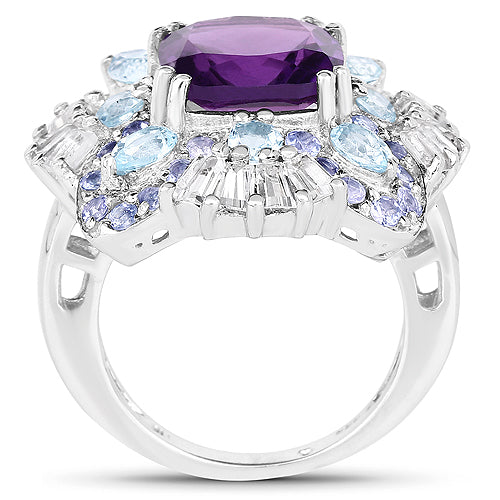 8.38 Carat Genuine Multi Stones .925 Sterling Silver Ring Bids.com