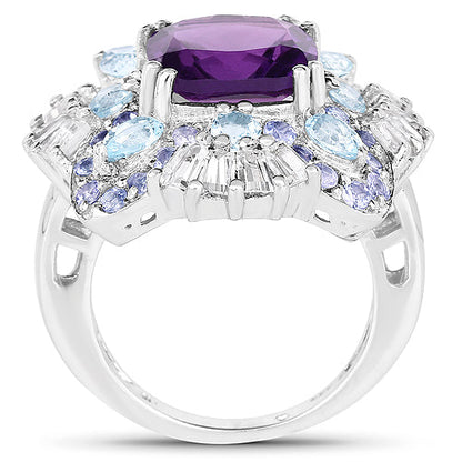 8.38 Carat Genuine Multi Stones .925 Sterling Silver Ring Bids.com