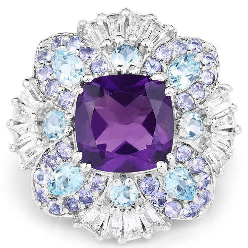 8.38 Carat Genuine Multi Stones .925 Sterling Silver Ring Bids.com