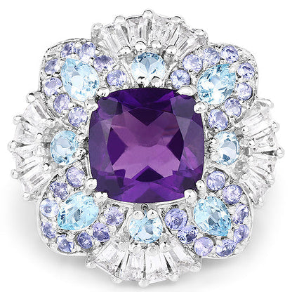 8.38 Carat Genuine Multi Stones .925 Sterling Silver Ring Bids.com