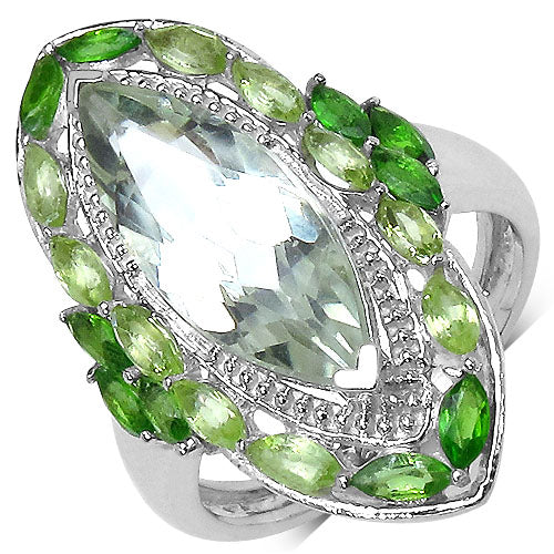 4.90 Carat Genuine Green Amethyst, Peridot and Chrome Diopside .925 Sterling Silver Ring Bids.com