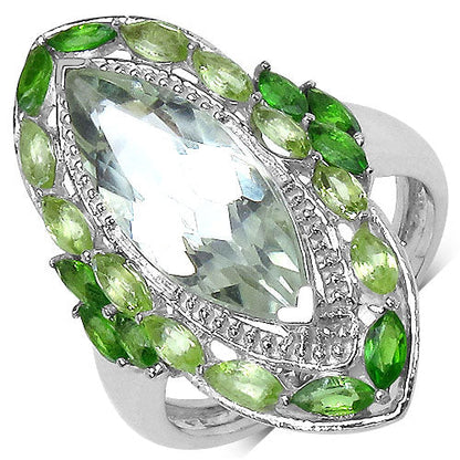 4.90 Carat Genuine Green Amethyst, Peridot and Chrome Diopside .925 Sterling Silver Ring Bids.com