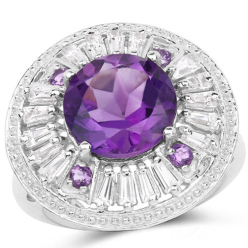 5.58 Carat Genuine Amethyst and White Topaz .925 Sterling Silver Ring Bids.com