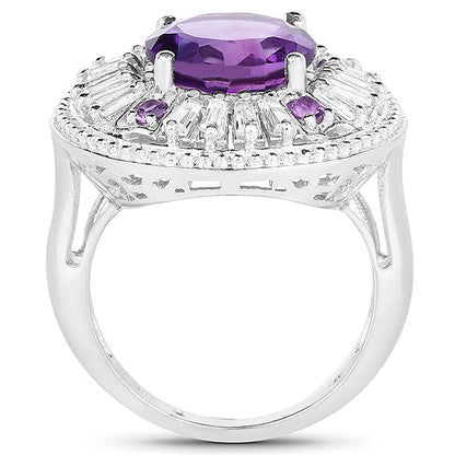 5.58 Carat Genuine Amethyst and White Topaz .925 Sterling Silver Ring Bids.com