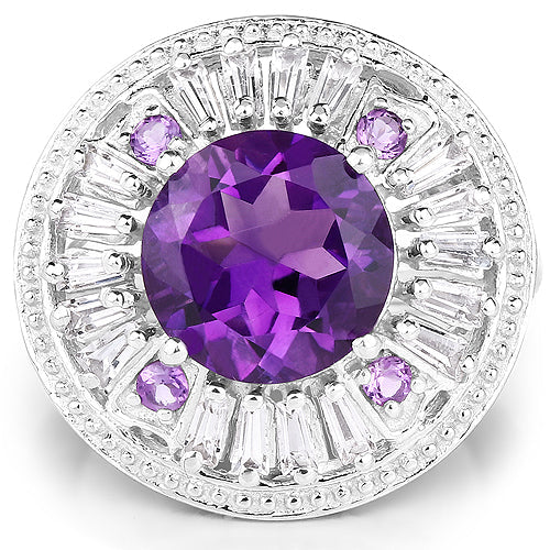 5.58 Carat Genuine Amethyst and White Topaz .925 Sterling Silver Ring Bids.com