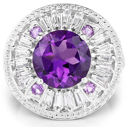 5.58 Carat Genuine Amethyst and White Topaz .925 Sterling Silver Ring Bids.com