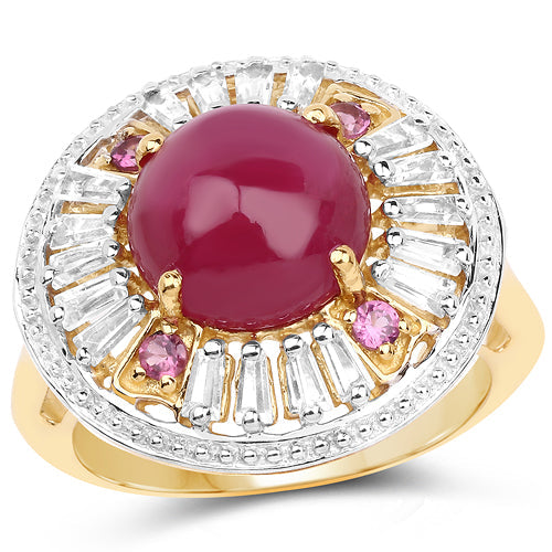 14K Yellow Gold Plated 8.91 Carat Genuine Glass Filled Ruby, Rhodolite & White Topaz .925 Sterling Silver Ring Bids.com