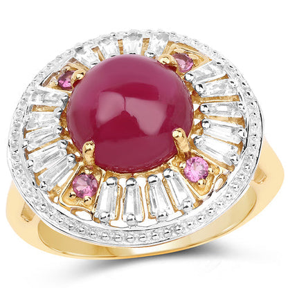 14K Yellow Gold Plated 8.91 Carat Genuine Glass Filled Ruby, Rhodolite & White Topaz .925 Sterling Silver Ring Bids.com