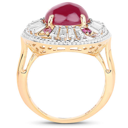 14K Yellow Gold Plated 8.91 Carat Genuine Glass Filled Ruby, Rhodolite & White Topaz .925 Sterling Silver Ring Bids.com