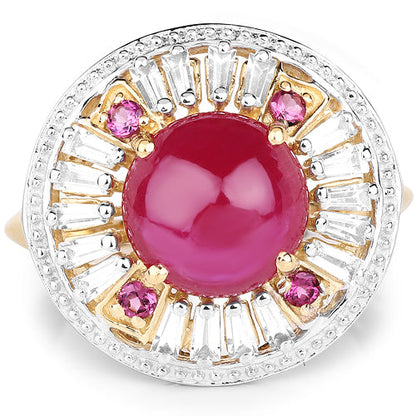 14K Yellow Gold Plated 8.91 Carat Genuine Glass Filled Ruby, Rhodolite & White Topaz .925 Sterling Silver Ring Bids.com