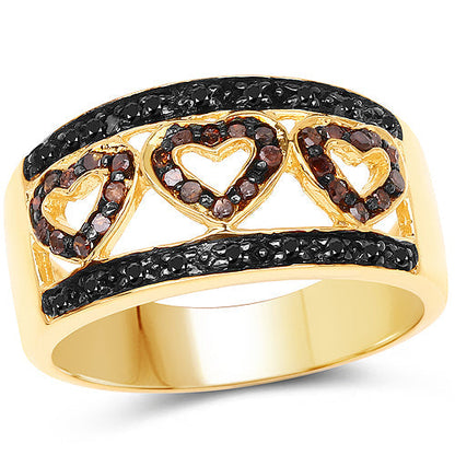 14K Yellow Gold Plated 0.32 Carat Genuine Black Diamond and Red Diamond .925 Sterling Silver Ring Bids.com