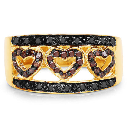 14K Yellow Gold Plated 0.32 Carat Genuine Black Diamond and Red Diamond .925 Sterling Silver Ring Bids.com