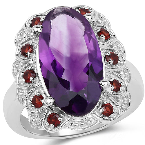 6.40 Carat Genuine Amethyst and Garnet .925 Sterling Silver Ring Bids.com