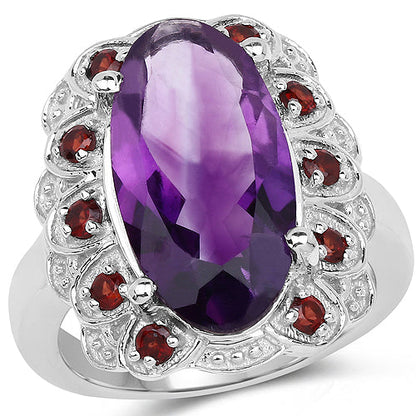 6.40 Carat Genuine Amethyst and Garnet .925 Sterling Silver Ring Bids.com