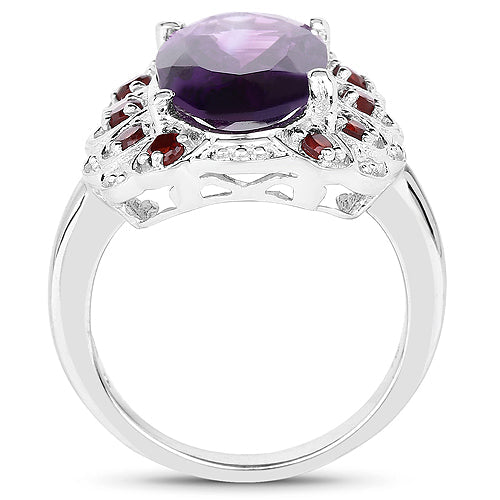 6.40 Carat Genuine Amethyst and Garnet .925 Sterling Silver Ring Bids.com