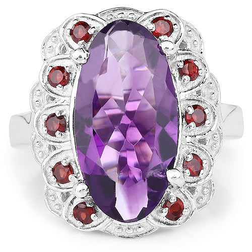 6.40 Carat Genuine Amethyst and Garnet .925 Sterling Silver Ring Bids.com