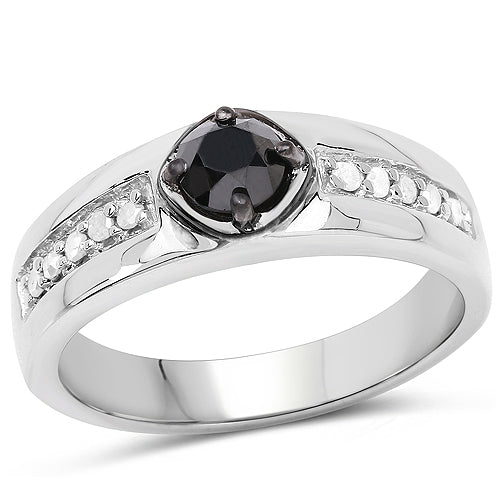 0.65 Carat Genuine Black Diamond and White Diamond .925 Sterling Silver Ring Bids.com