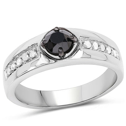 0.65 Carat Genuine Black Diamond and White Diamond .925 Sterling Silver Ring Bids.com