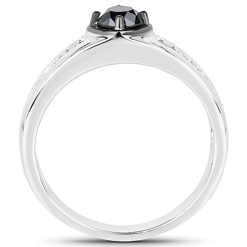 0.65 Carat Genuine Black Diamond and White Diamond .925 Sterling Silver Ring Bids.com