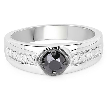 0.65 Carat Genuine Black Diamond and White Diamond .925 Sterling Silver Ring Bids.com